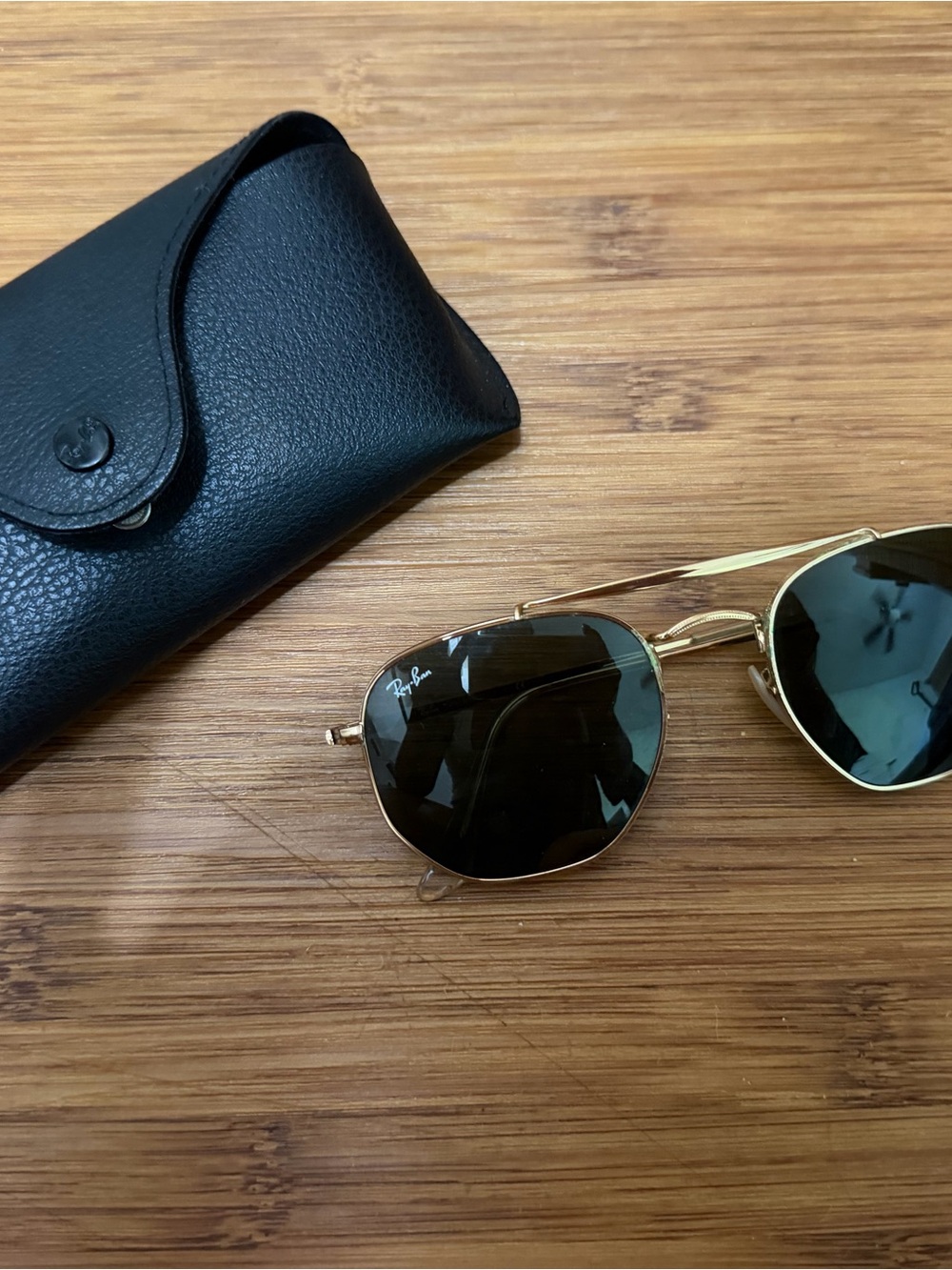 Ray-Ban Gold Frame Sunglasses with Dark Green Lenses